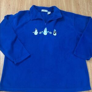 Blue Fleece Women's Sweater with Snowman Design